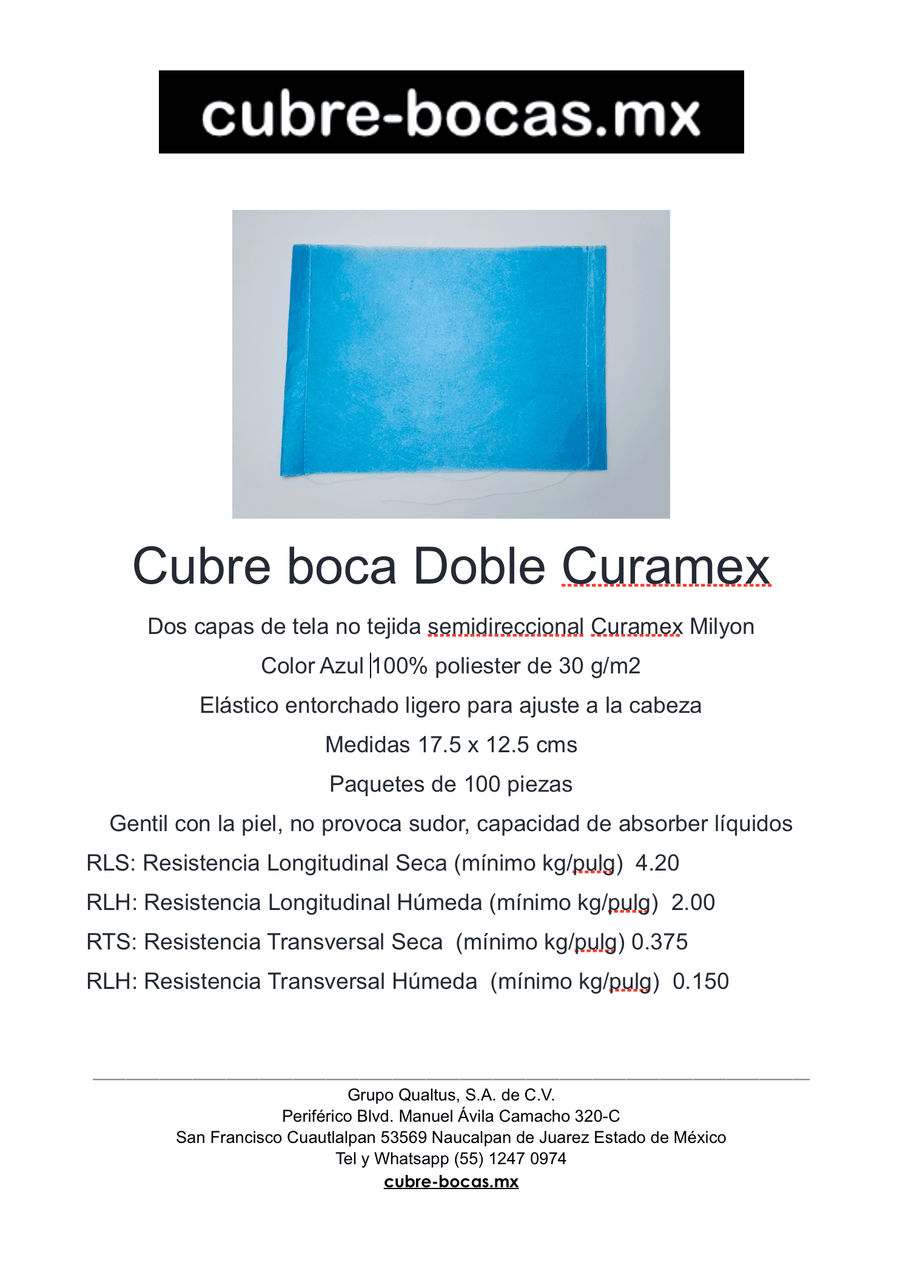 CUBRE BOCA DOBLE CURAMEX 2 CAPAS PAQUETE CON 10,000 PIEZAS (ENTREGA INMEDIATA)